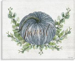 Blue Harvest Pumpkin Floral, 24 x 30 Inch Canvas Wall Art