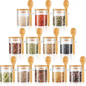 Tessco for you 12 Pack 6 oz Glass Spice Jars with Bamboo Lids and Spoons