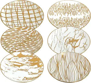Certified International Matrix Gold Plated 6" Luncheon/Canape Plates, Set of 6 Assorted Designs
