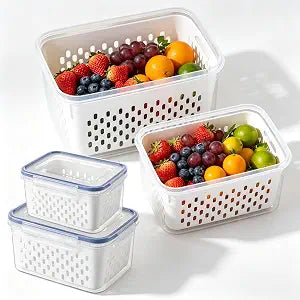 Produce Storage Set  2 Containers w/ Colander Baskets for Fruits/Veggies