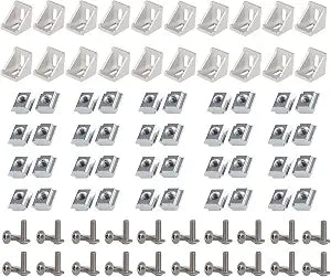 2020 Series Aluminum Profile Connector Set, 20pcs Corner Bracket,40pcs T-Slot Nuts, 40pcs M5x8 mm Hex Socket Cap Screw Bolt for 6mm Slot Aluminum Profile Accessories