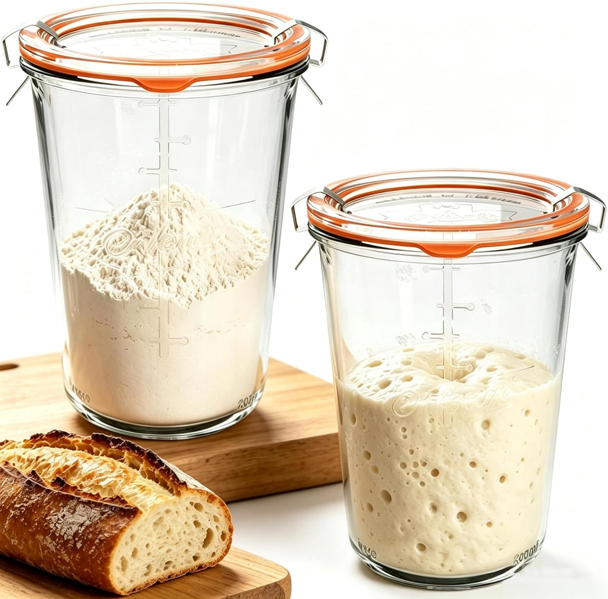 Sourdough Starter Jar 2-Pack 27oz, Wide Mouth Glass with Lids