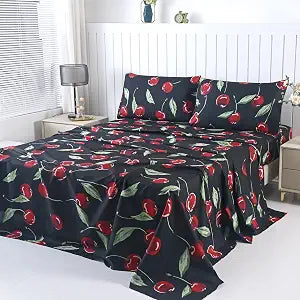 SDIII 4PCS Red Cherry Sheets Set Queen, Soft Microfiber Cherry Sheets Queen, Cute Fruit Patterns Bed Sheet for Girls Boys Kids and Teens