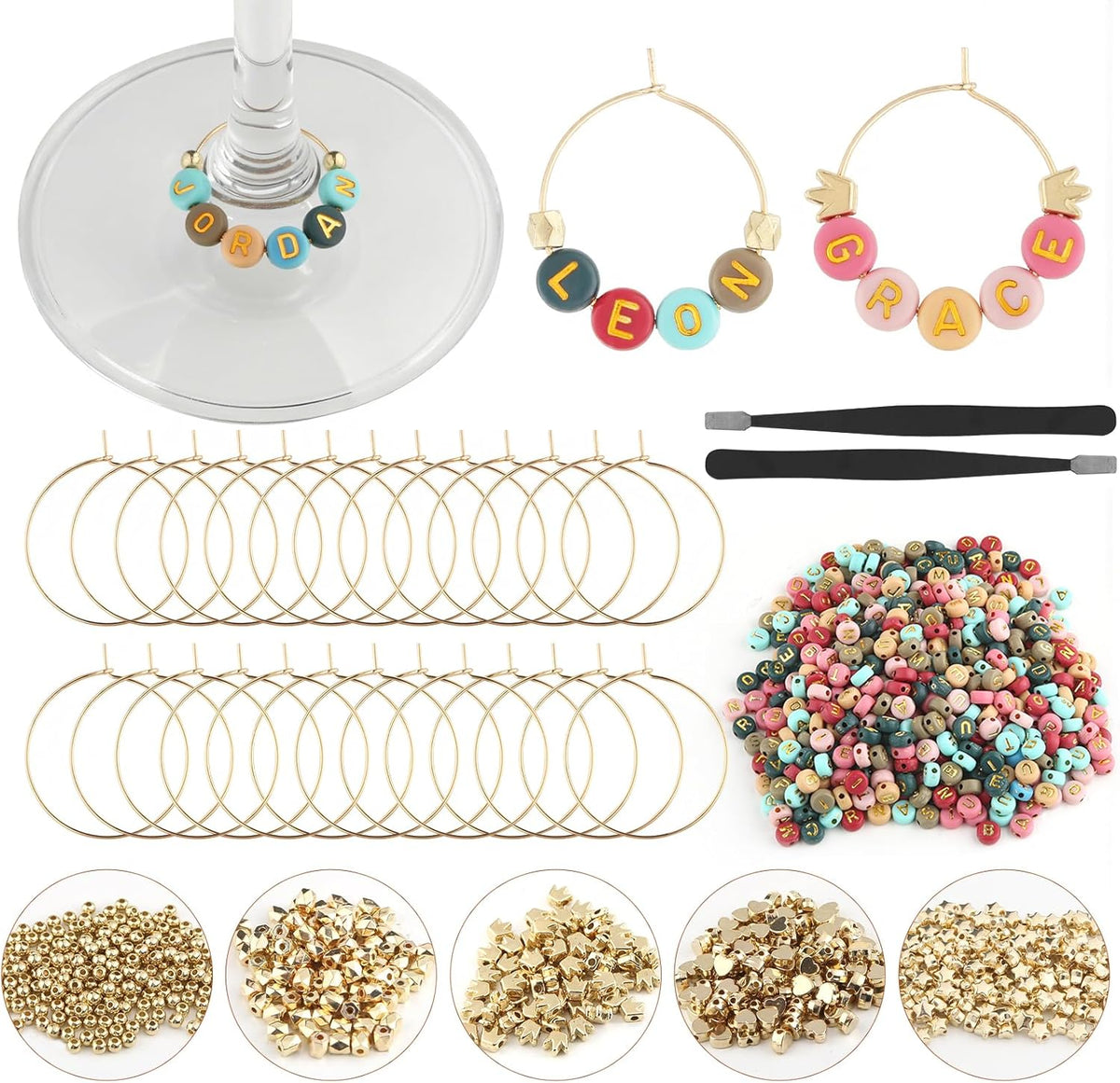 60 Set DIY Wine Glass Charms for Stem Glasses (Colorful)