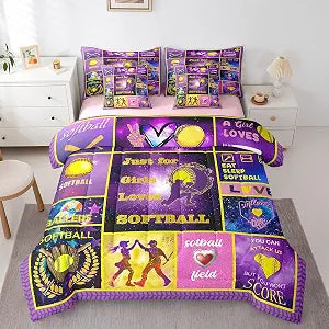 Erosebridal 7 Pcs Softball Bed in A Bag Full,Purple Bedding for Kids