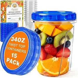 15 Pack 34oz Soup Freezer Storage Containers with Twist Lids for Meal Prep