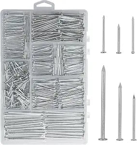 376PCS Galvanized Nails Kit with Storage Box, 6 Sizes for Hanging Pictures