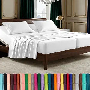 Elegant Comfort Luxurious 1500 Premium Hotel Quality Microfiber Three Line Embroidered Softest 5-Piece Bed Sheet Set, Wrinkle and Fade Resistant, Split King, White