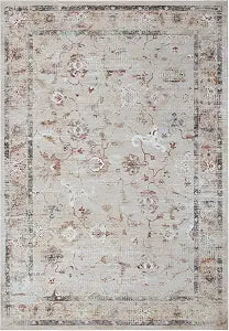 SUPERIOR Floral Scroll Washable Runner Rug, Cotton Backing, Carpet for Dining Table Mud Room, Non-Slip Rug for Hallway, Entry, Kitchen, Low Pile Area Rug, Swan Collection, 4' x 6', Cream