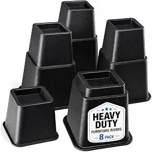 Home It Adjustable Bed Risers - Elevation in 3, 5 or 8 Inch - Heavy Duty Stackable Furniture Risers Supports 1,300 lbs - for Under-Bed Storage, College Dorms, Table and Couch, 4 Pack Bed Lifts Black