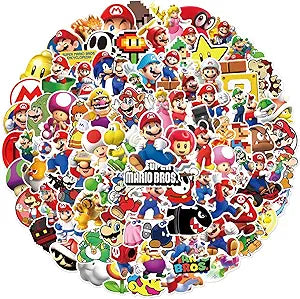 100pcs Cartoon Super Mario BROS. Stickers for Kids, Vinyl Waterproof Mario Decal for Water Bottle Laptop Toy Sticker for DIY Decorate Bumper Phone Hard Hat Kids Teens Gifts (Mar100)