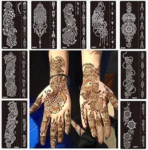 9 Sheet Temporary Tattoo Stencils,Henna Tattoo kit Reusable Henna Tattoo Sticker Indian Temporary Tattoo Stickers Self Adhesive Tattoo Templates