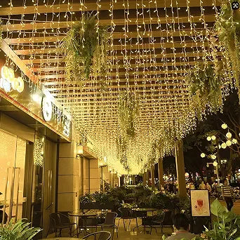 Icicle Lights, 16.4 FT 120 LED 8 Modes, Fairy Hanging Ceiling Twinkle Connectable Waterfall String Lights for Indoor Christmas Eaves Balcony Business Outdoor Decor, Warm White, 5M06