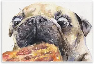 Pug and Pizza Funny Animal, 13 x 19 Inch Mounted Print on Wall Plaque