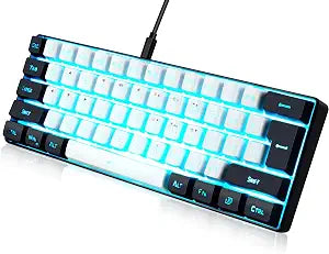 abucow 60% Percent Gaming Keyboard Minimalist Portable Wired Ultra-Compact Mini Imitation 61 Keys RGB Backlit Keyboard (White-Black)