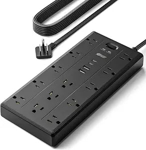 SUPERDANNY 10Ft Extension Cord with Multiple Outlets, Flat Plug Power Strip