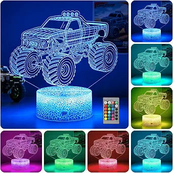 Trucks 3D Illusion Lamp, Night Light for Kids Birthday Xmas Gift