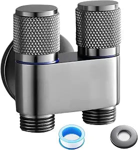 G1/2 1 in 2 Out Stainless Steel Dual Valve Bidet Washing Machine Bathroom