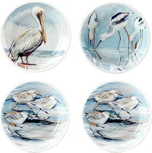 Shorebirds 40 oz. Ceramic Soup and Cereal Bowls  Set of 4 with Assorted Coastal Bird Designs  Dishwasher & Microwave Safe  Large Seaside Bowls for Ramen, Pasta, Salads, or Entertaining