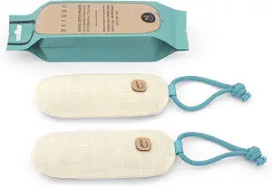PURGGO Bamboo Charcoal Air Purifying Bag - Lasts 365+ Days - Shoe Deodorizer, Odor Eliminator - No Chemicals - Air Freshener for Shoes and Closet - Remove Odor Naturally [2 Pack] [Beige]