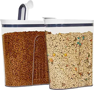 Felli Cereal Container Storage Airtight Holds 32 oz Family Size Breakfast Box with Flip Top Lid, Stackable Acrylic Dry Food Dispenser, Protein Granola Oats Grains, Crunch Keeper (Large 4.1Qt - 2pk)