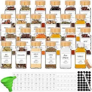 24 Pack 6 oz Glass Spice Jars with Bamboo Lids