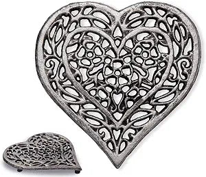 Comfify Silver with Black Cast Iron Heart Trivet  6.75"x6.5"  Hot Pot Pad
