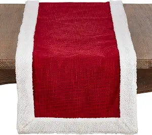 SARO LIFESTYLE 2050.R1672B Saint Nicholas Collection Christmas Table Runner With White Sherpa Bordering, 16" x 72", Red