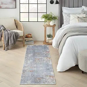 Nourison Home Modern Abstract Abstract Grey Blue 2'2" x 8' Area -Rug, Easy -Cleaning, Non Shedding, Bed Room, Living Room, Dining Room, Kitchen (2x8)