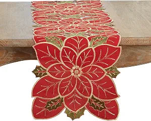 Embroidered Poinsettia Table Runner