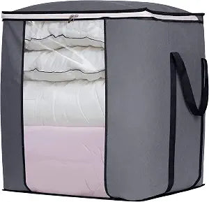 SLEEPING LAMB 120L Extra Large Blanket Storage Bags Breathable Clothes Storage Containers for King Comforter Bedding Pillow Sheet, Reinforced Handles, Grey