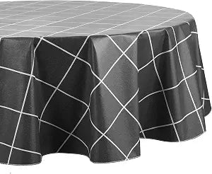 Windowpane Plaid Grid Printed Vinyl Indoor/Outdoor Tablecloth, Black - 60" W x 84" L Oval