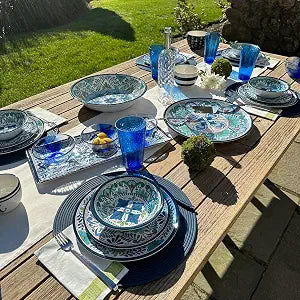 Certified International Talavera 11" Melamine Dinner Plates Feature Vibrant Blue, Green, and Floral Patterns. They are Durable, Lightweight, and Perfect for Indoor and Outdoor Dining, Service for 6.