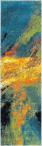 SAFAVIEH Galaxy Collection Runner Rug - 2'3" x 6' Runner, Blue & Yellow, Modern Abstract Design, Ideal for High Traffic Areas in Living Room, Bedroom, Dining (GAL117L-26)