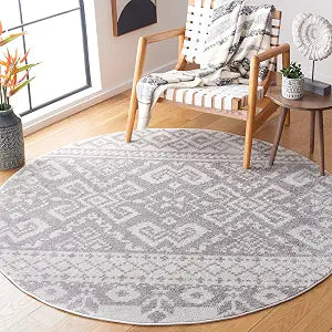 SAFAVIEH Adirondack Collection 4' Round Ivory / Silver ADR107B Rustic Boho Non-Shedding Dining Room Entryway Foyer Living Room Bedroom Area Rug