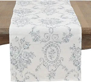 SARO LIFESTYLE Ornate Floral Linen Blend Table Runner  Decorative Table Runner for Dining & Console Tables, 16"x54"
