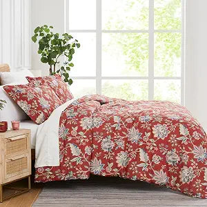 Southshore Fine Living, Inc. 3-Piece California King Size Comforter Set with 2 Pillow Shams, Cozy Double Brushed Microfiber, Down Alternative Comforter, King/California Size, Jacobean Willow Red