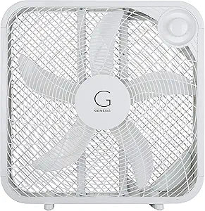 Genesis 20" Box Fan, 3 Settings, Max Cooling Technology, Carry Handle, White (G20BOX-WHT)