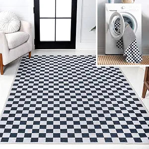 JONATHAN Y Machine Washable Indoor Area Rug 4X6 Dark Blue/White, Ainsley Modern Cottage Checkerboard for Living Room, Bedroom, Kitchen, Office, Easy-Cleaning, Pet-Friendly, Non-Shedding WSH126C-4