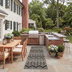 SAFAVIEH Washable Rug Outdoor Veranda Collection - 2'3' x 8' Runner, Black & Beige, Non-Shedding & Easy to Clean, Ideal for Patio, Backyard, Mudroom (VER095-0421)