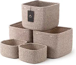 5-Pack Storage Cubes Woven Rope Baskets, 2 Sizes Organizer Bins
