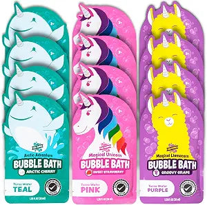 Tub Works�� Magical Kids Bubble Bath, Variety 12 Pack | Creates Colorful Water & Tons of Foam Bath Bubbles | Nontoxic | Character-Themed Bubble Bath for Kids | Pink, Purple & Teal Bath Colors
