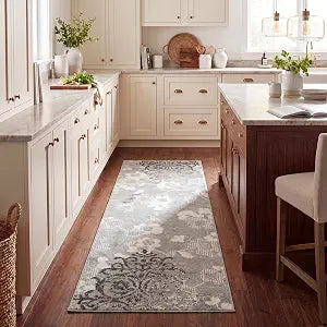 SAFAVIEH Adirondack Collection Runner Rug - 2'6" x 6', Silver & Ivory, Floral Glam Damask Distressed Design, Non-Shedding & Easy Care, Ideal for High Traffic Areas in Living Room, Bedroom (ADR114B)