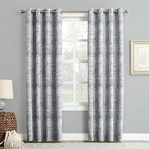 Sun Zero - 51948 Darren Distressed Woven Jacquard Blackout Grommet Curtain Panel, 50" x 63", Indigo