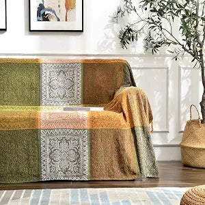 Boho Couch Cover, Bohemian Throw Blanket Tassels Hippie Decor Covers Sofa Chair loveseat Furniture Bed Bohemian Tribal Fringe slipcover (Green, 60x75)