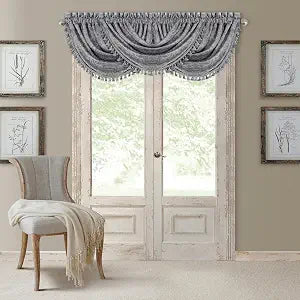 Antonia Waterfall Tassel Window Valance, Silver - 52" W x 36" L