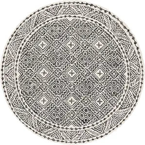 SAFAVIEH Micro-Loop Collection Area Rug - 3' Round, Black & Ivory, Handmade Wool, Ideal for the Living Room, Dining, Bedroom (MLP803Z)