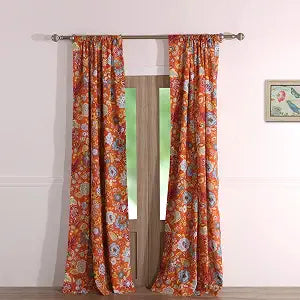 Greenland Home Astoria Semi-Sheer Curtain Panels, Set of 2, Lined, with Tiebacks, 63 L x 42 W (x2), Spice