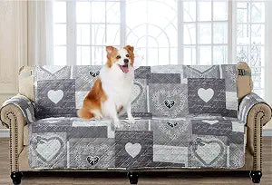 Brilliant Sunshine Grey Heart Love Patchwork Couch Sofa Slip Cover for Dogs