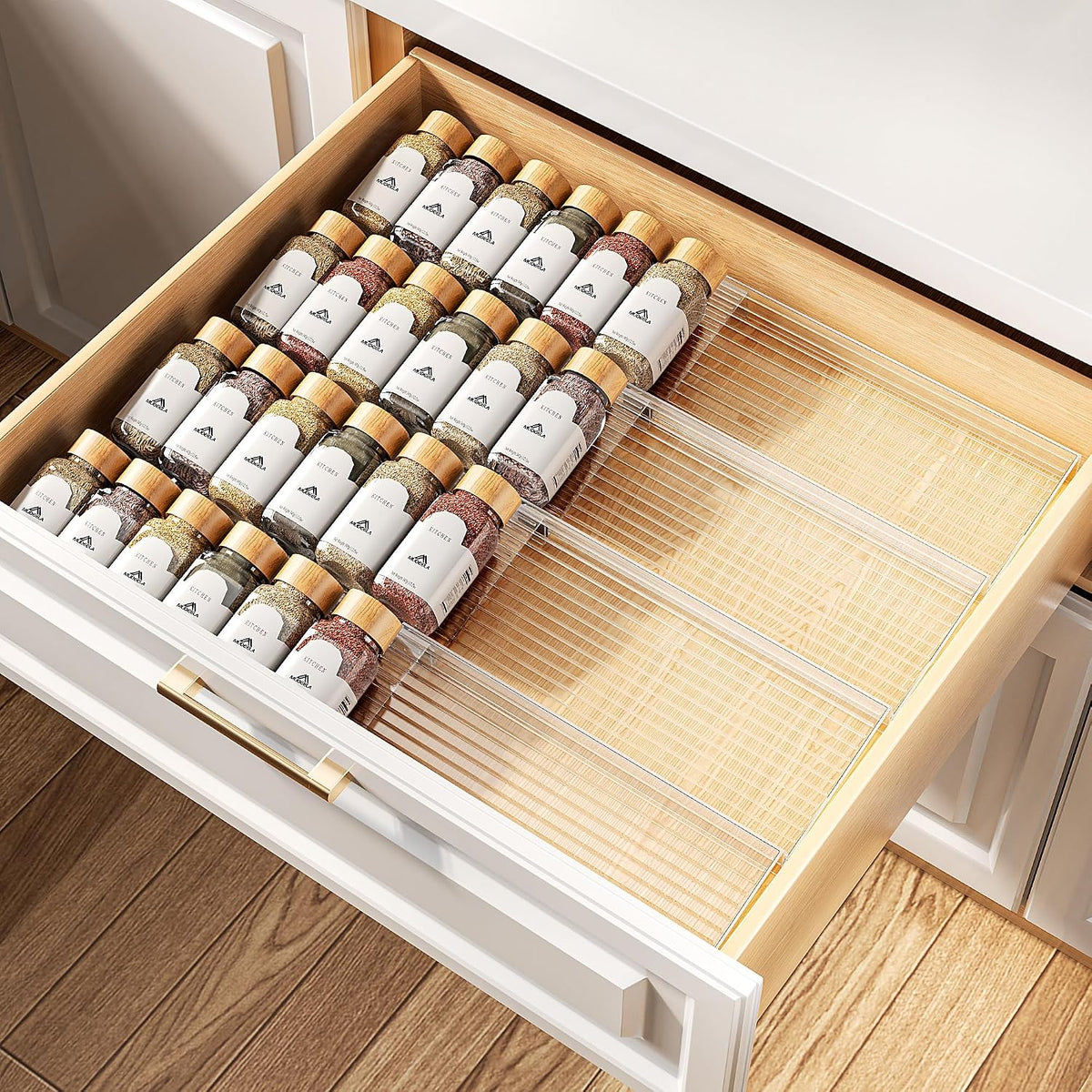 MUDEELA Clear Spice Drawer Organizer, 4 Tier- 2 Set (8 Packs)